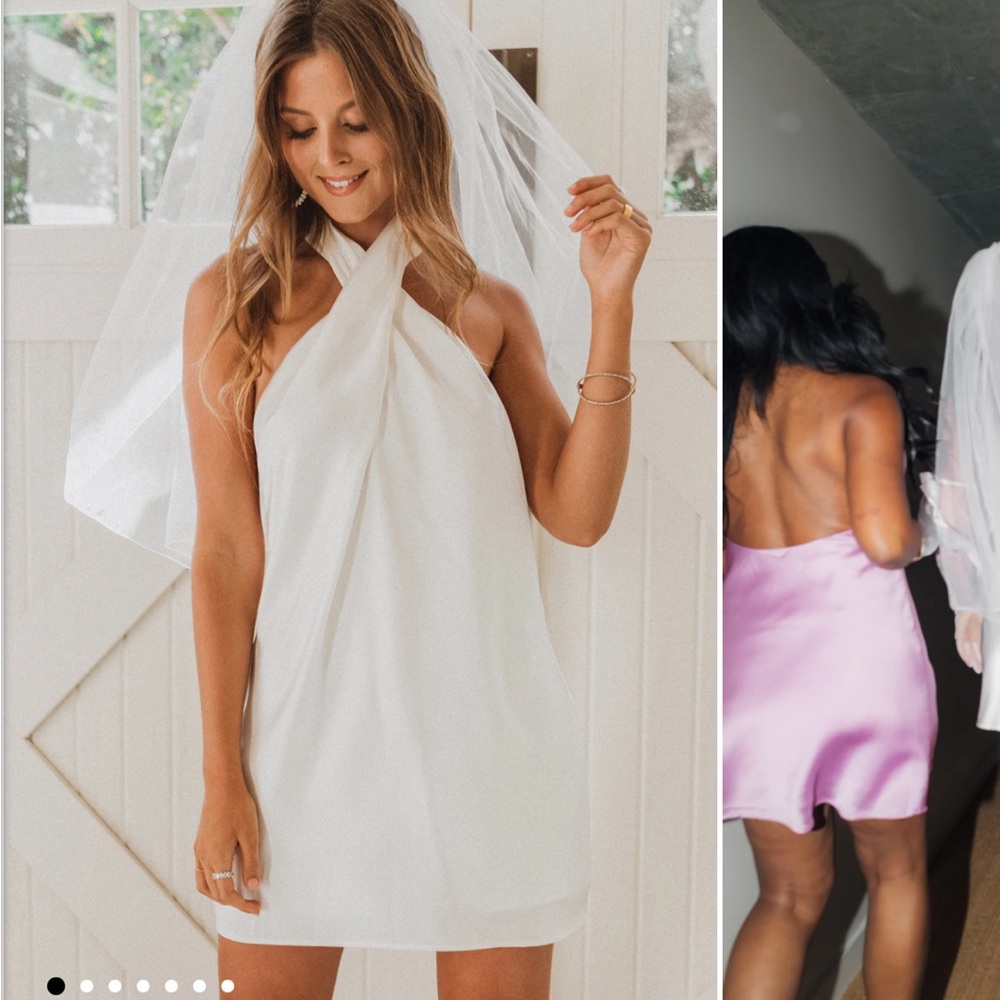 White halter satin dress